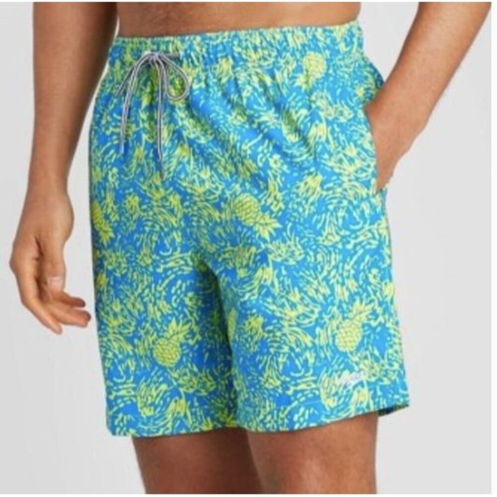 Speedo Pineapple Volley Swim Trunks-Medium-Brief Lined-UPF 50-Pockets-Drawstring
